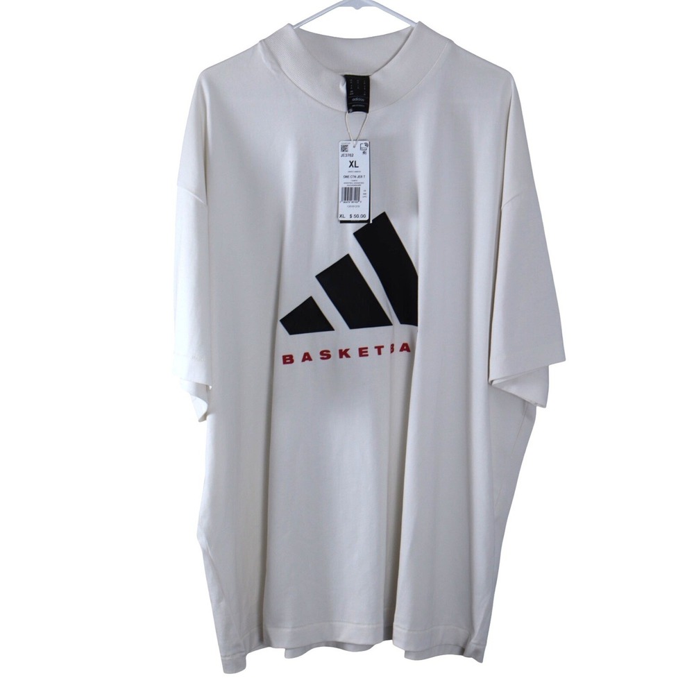 Adidas Basketball One Cotton Jersey T-Shirt Cloud White XL Oversized Tee